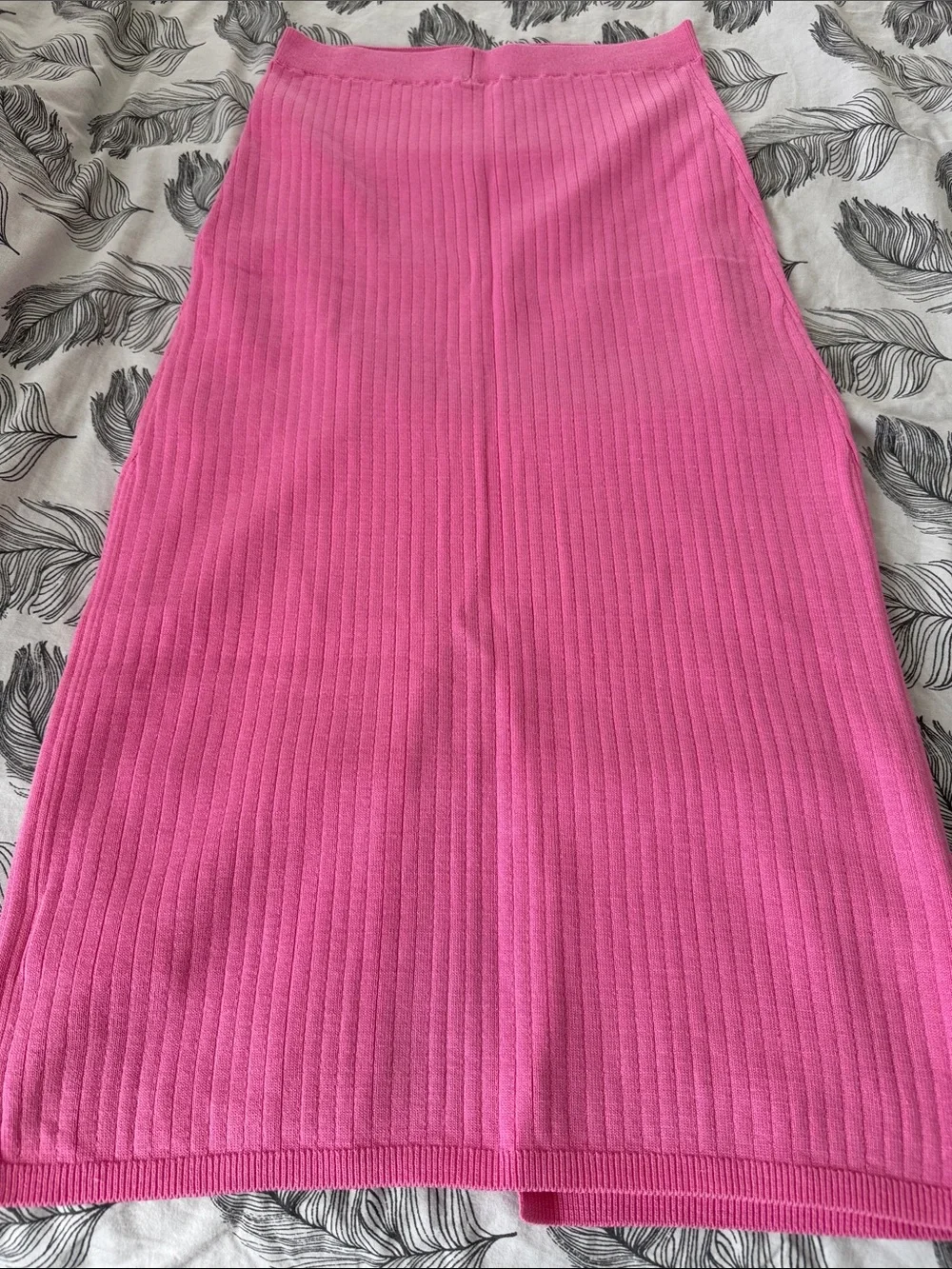 Free People Pink Ribbed Knit Midi Skirt Slit Cotton Candy Bubblegum Pink Size M